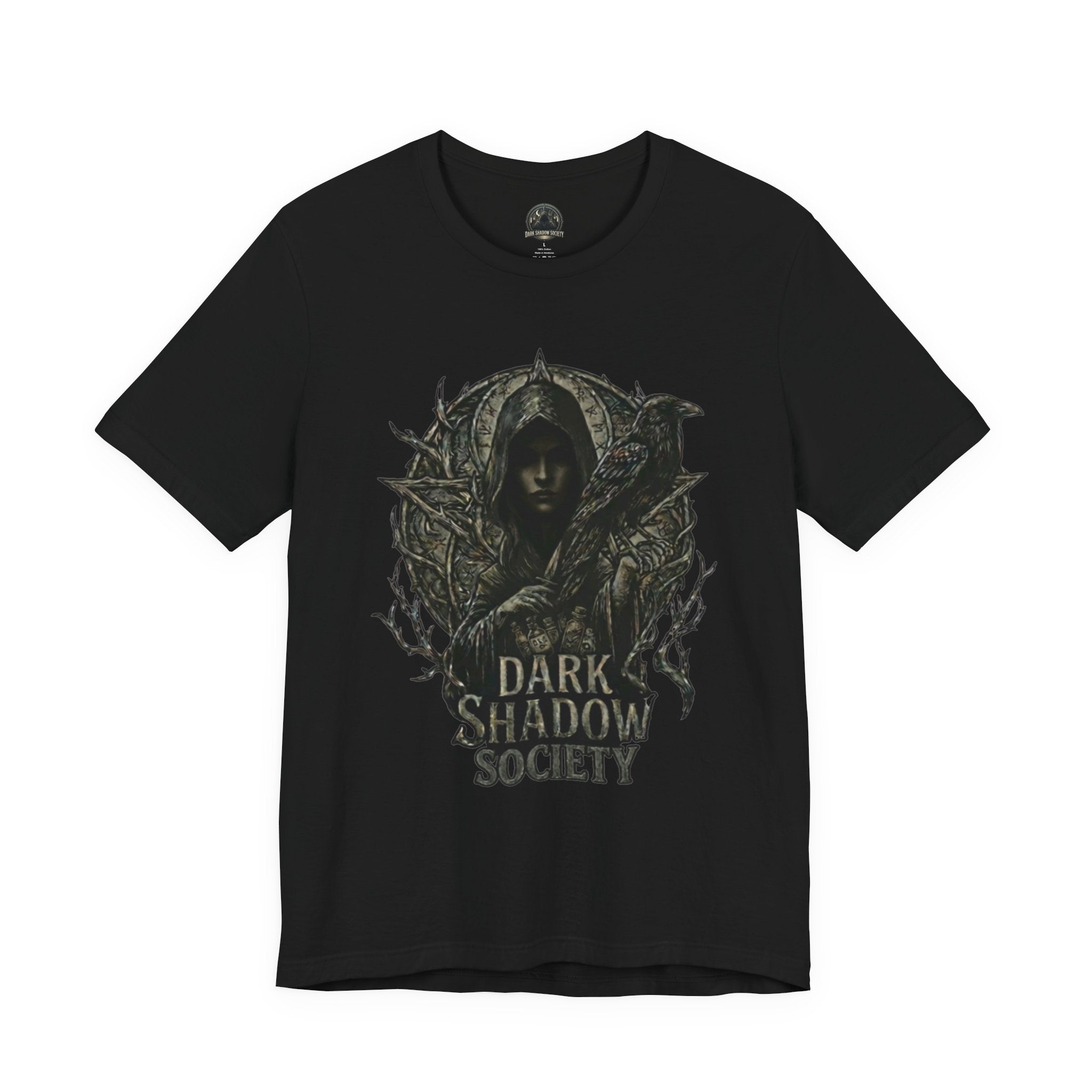 Dark Shadow Society Witch Tee — Gothic Witchcraft Graphic T-Shirt